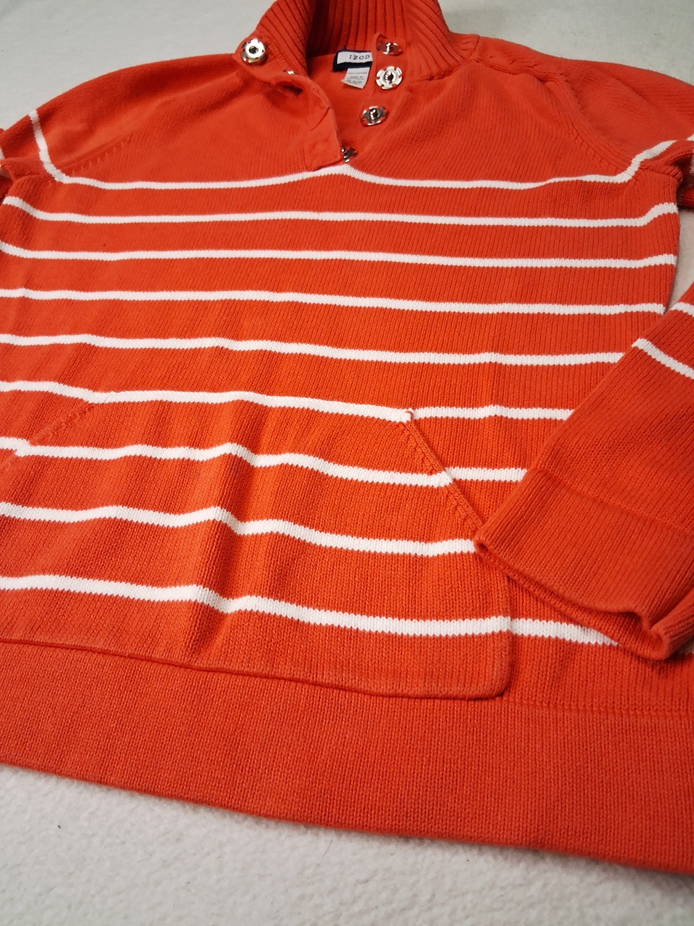 Izod Orange & White Striped Cowl Neck Sweater - Picture 5 of 5